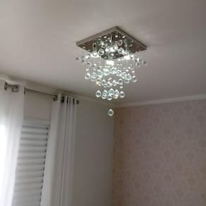 Lustre Para Sala Torres De Cristal Base Inox 30x30 Cm