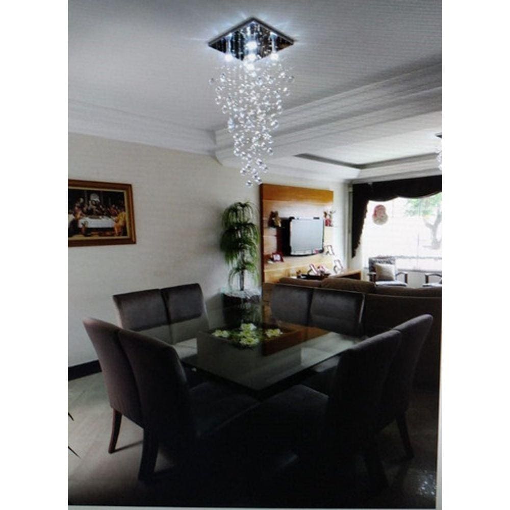 Lustre De Cristal Para Sala,base De Inox De 30x30cm