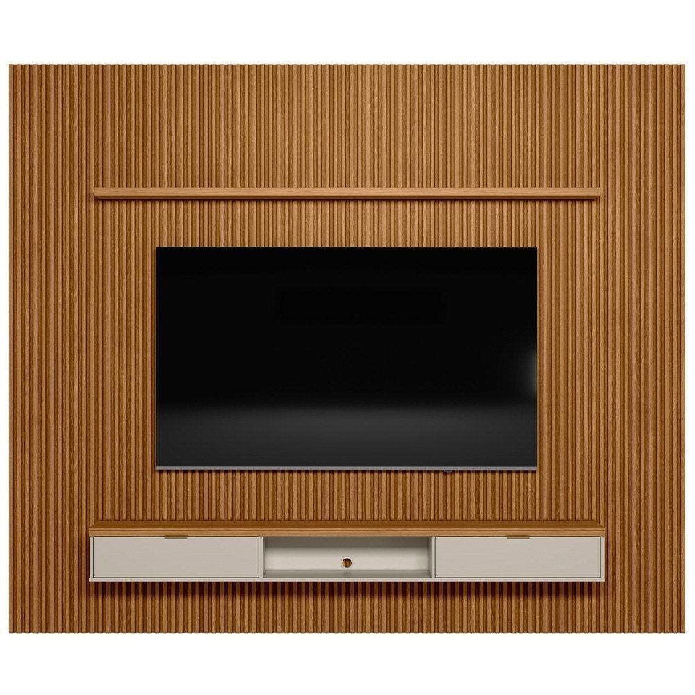 Painel Ripado para TV 75 Pol. com Bancada 297cm Prime Plus L06 Nature/Off White - Mpozenato