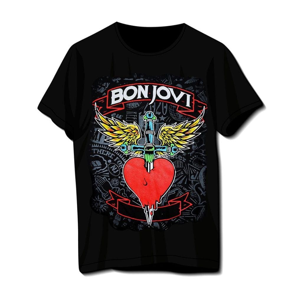 Camiseta de Rock Bon Jovi Unissex Preta