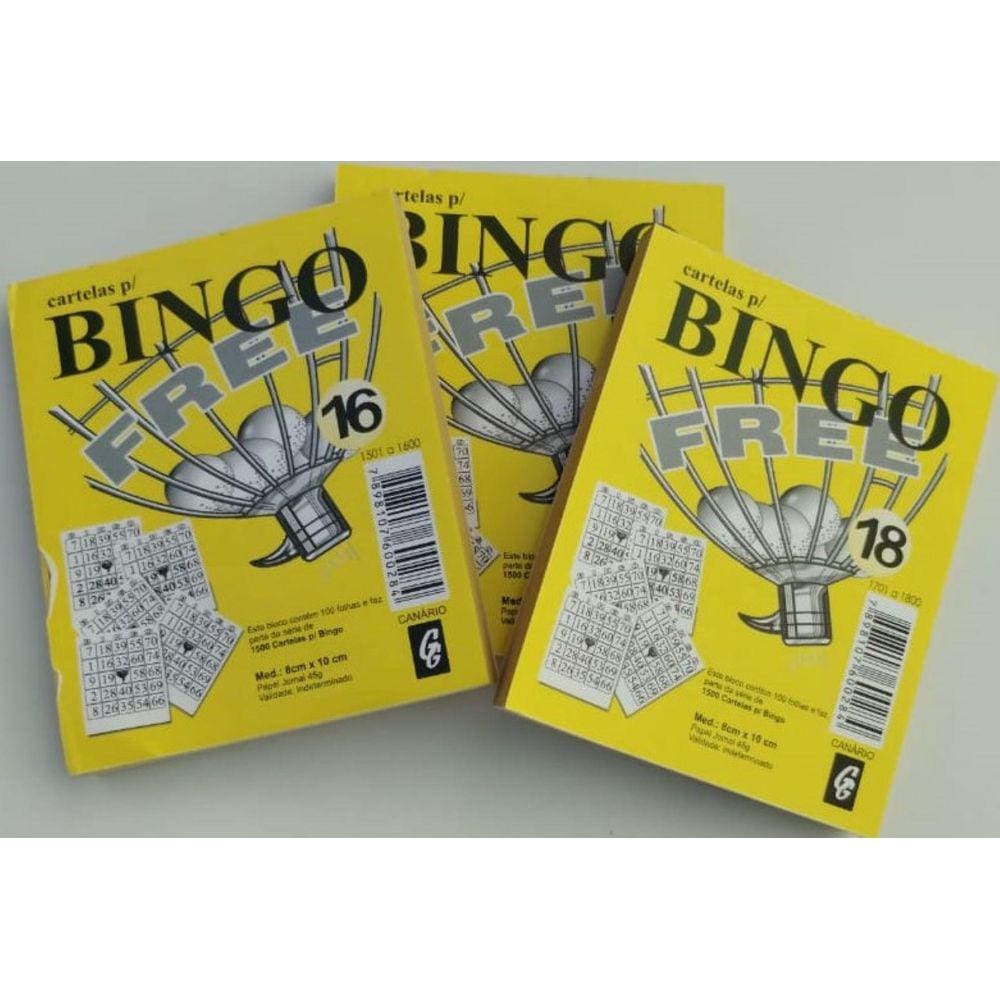 Cartela Bingo 3 Blocos 100 Folhas Total 300 Fls. 8 X 10Cm