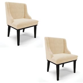 Kit 2 Cadeiras Estofadas para Sala de Jantar Base Fixa de Madeira Preto Lia Suede Bege - Ibiza