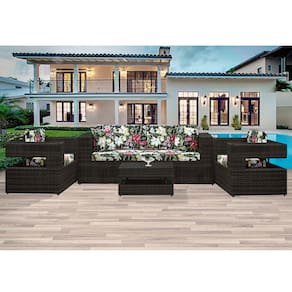 Conjunto Sofá Namoradeira 3 Lugares + 2 Poltronas + Mesa Centro em Aço e Junco Camburiú Café