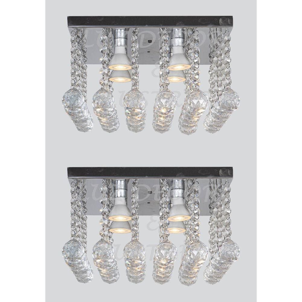 Kit 02 Luminárias Plafon De Cristal Com Base De Inox 30x30cm
