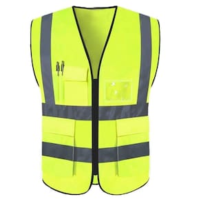 Colete Faixa Sinalizador Refletivo Segurança Trabalho Epi Blusao Fluorescente Obra Bolsos Ziper
