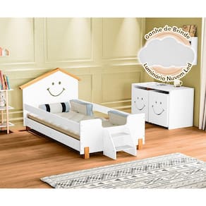 Cama Solteiro Infant Alegra Branca E Amêndoa Luminária Led Branco