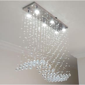 Lustre De Cristal P/ Mesa De Jantar Com 06 Lâmpadas Gu10