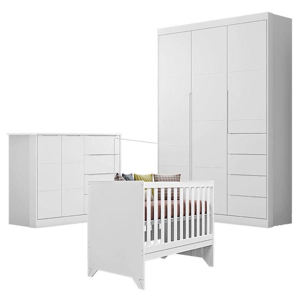 Quarto de Bebê Eloá com Berço Americano Retro Maya Branco Acetinado - Phoenix Baby