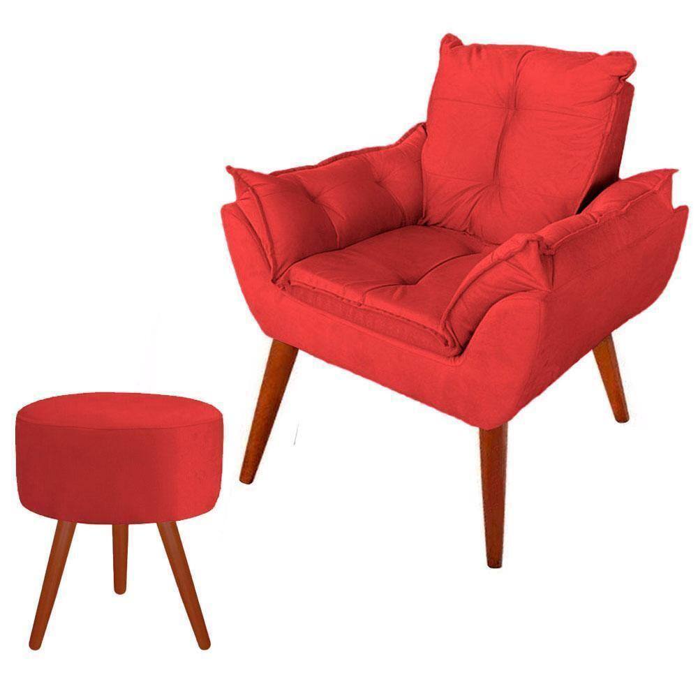 Poltrona Para Sala Suede Vermelha  01 Puff Decore.Com