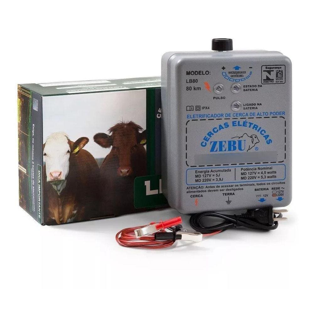 Eletrificador Cerca Rural 80Km 12V Luz E Bateria Lb80 Zebu
