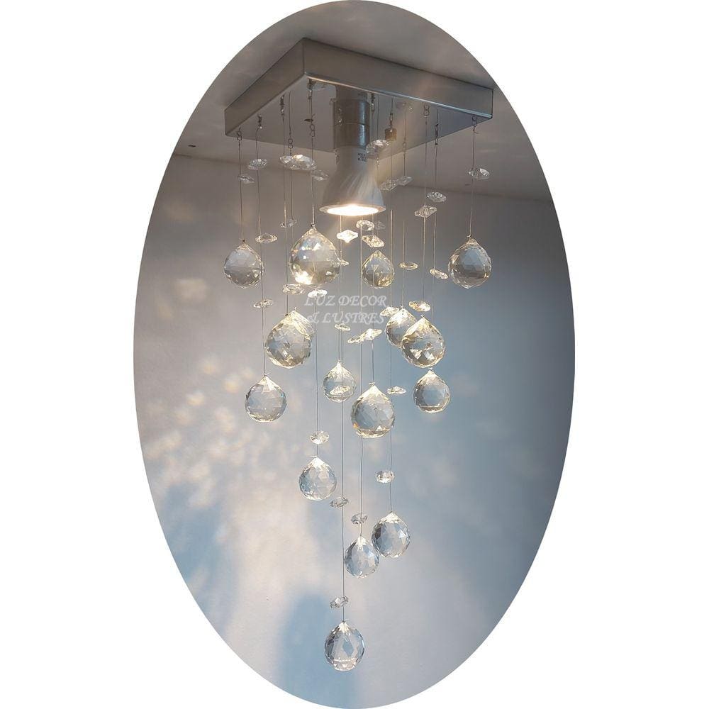 Lustre De Cristal Para Hall Com Base De Inox 14x14cm Com Lâmpada