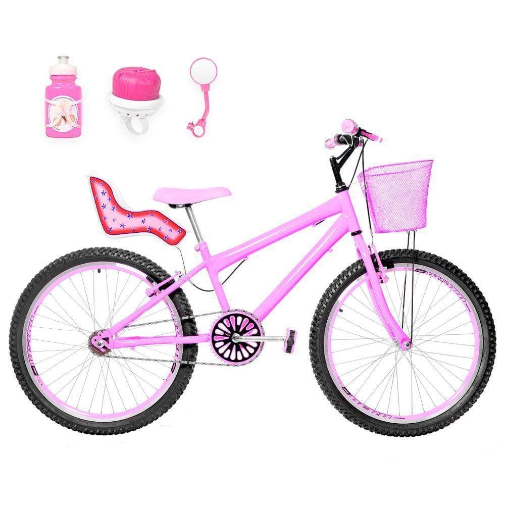 Bicicleta Infantil Feminina Aro 24 Aero E Cadeirinha Rosa