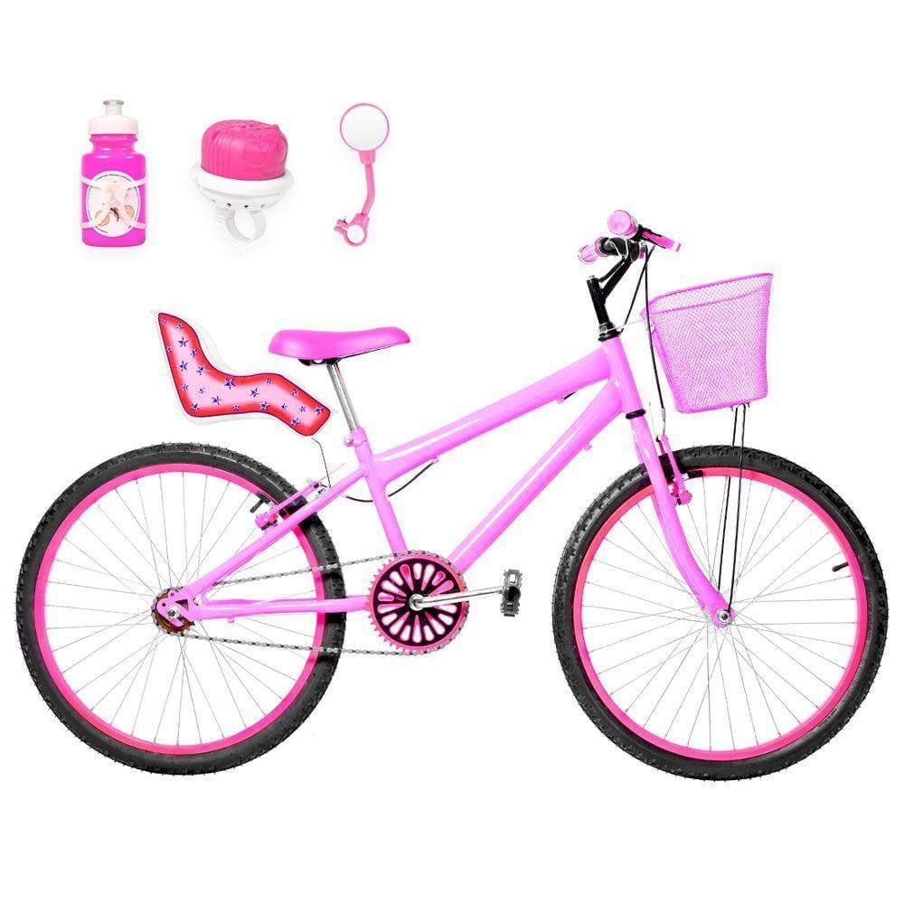 Bicicleta Infantil Aro 24 Alumínio E Cadeirinha Rosa E Pink