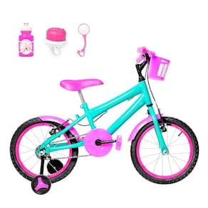Bicicleta Infantil Aro 16 Alumínio Verde Água E Pink