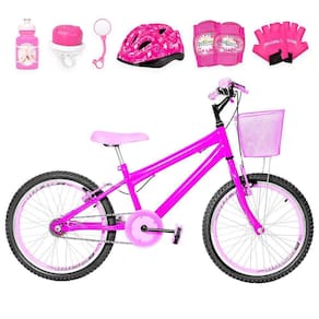 Bicicleta Infantil Aro 20 Aero + Kit Proteção Pink e Rosa