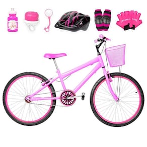 Bicicleta Infantil Aro 24 Alumínio Kit Proteção Rosa E Pink