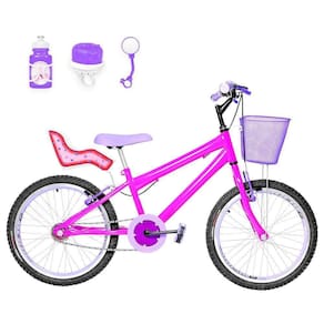 Bicicleta Infantil Aro 20 Aero e Cadeirinha Pink e Lilás