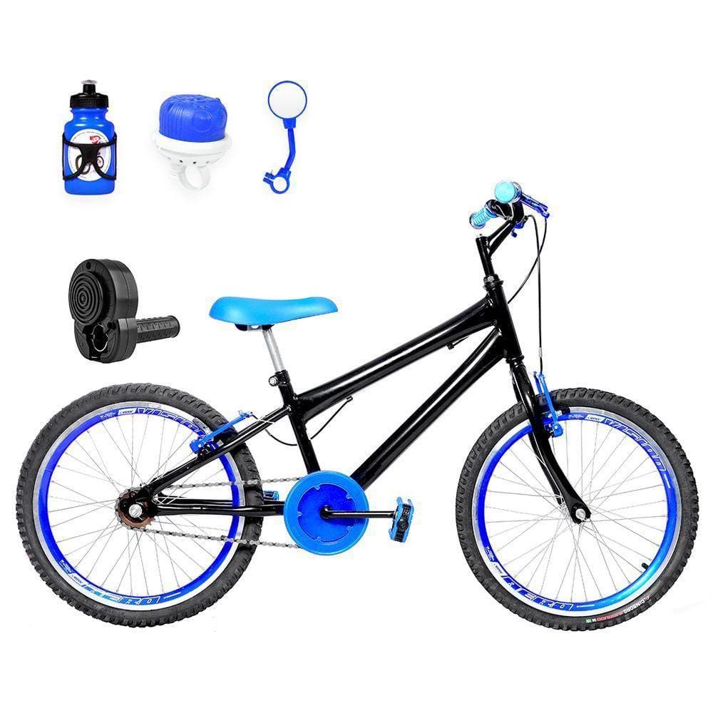 Bicicleta Infantil Aro 20 Aero e Acelerador Preta e Azul