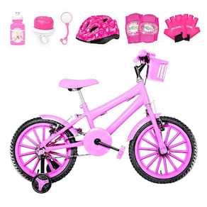 Bicicleta Infantil Feminina Aro 16 Nylon + Kit Proteção Rosa