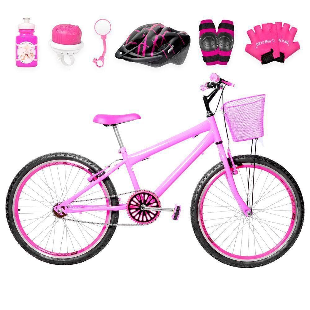 Bicicleta Infantil Aro 24 Aero Kit Proteção Rosa E Pink