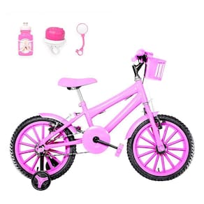 Bicicleta Infantil Feminina Aro 16 Nylon + Kit Passeio Rosa