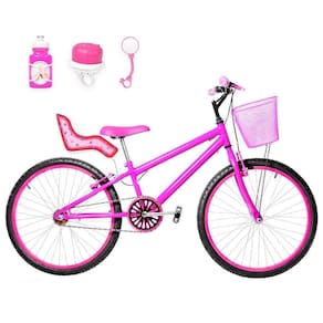 Bicicleta Infantil Aro 24 Alumínio E Cadeirinha Pink