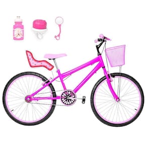 Bicicleta Infantil Aro 24 Alumínio E Cadeirinha Pink E Rosa
