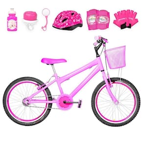 Bicicleta Infantil Aro 20 Aero + Kit Proteção Rosa e Pink