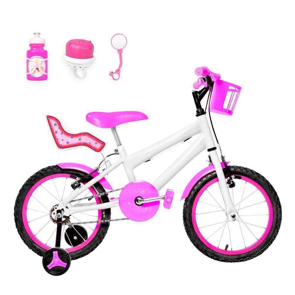 Bicicleta Infantil Aro 16 Alumínio Branca E Pink