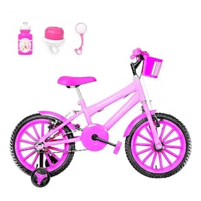 Bicicleta Infantil Aro 16 Nylon Rosa e Pink