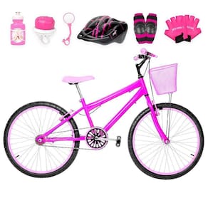 Bicicleta Infantil Aro 24 Alumínio Kit Proteção Pink E Rosa
