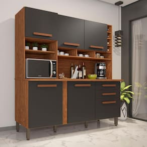 Armário para Cozinha 6 Portas 2 Gavetas Alexia IMOP Móveis - Cinamomo Grafite