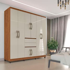 Guarda Roupa Casal 8 Portas 2 Gavetas Master Top IMOP Móveis - Cinamomo Off White