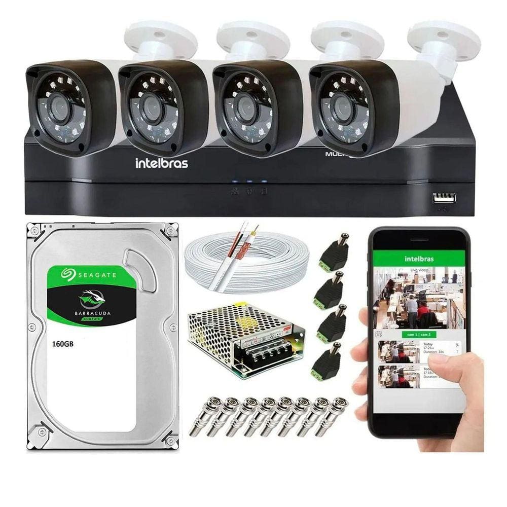 Kit Cftv 4 Câmeras Segurança Hd 720p Dvr Mhdx Intelbras