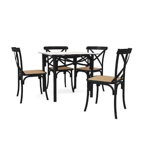 Conjunto Katrina Preto 4 Lugares Tampo De Madeira Quadrado 90 Cm Asturias