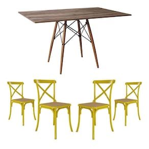 Conjunto De Mesa Eiffel Retangular Tampo De Madeira 120X75Cm Amêndoa Com 4 Cadeiras Katrina Amarela