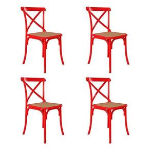 Kit 4 Cadeiras Katrina X Vermelha Assento Bege Aço Asturias - Cor: Vermelho