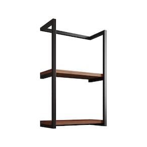Toalheiro Para Banheiro Estilo Industrial Sahy - Preto E Prateleira Imbuia - Cor: Preto