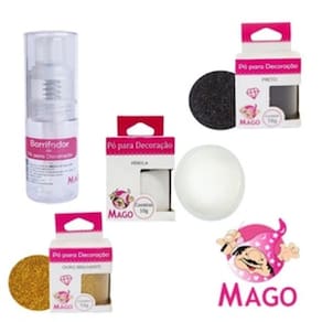 Kit 3 Glitters Comestíveis ( Ouro, Perola e Preto) Borrifador Mago Confeitaria