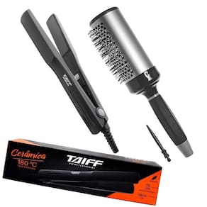 Kit - Prancha Taiff Ceramica 180ºc + Escova Proart Ricci Perfetti 98105Hkh - Preto\Cinza `G`