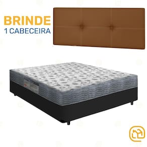 Box Casal Preta + Cabeceira Painel Iris Marrom + Colchão D33 ISO 100 138cm