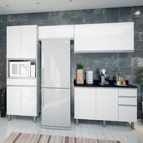 Armário Cozinha Top Class 4 Peças Com Balcão Branco Branco