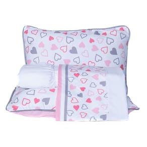 Jogo de Cama Corações Branco Casal Padrão 04 Peças - Micropercal 180 Fios