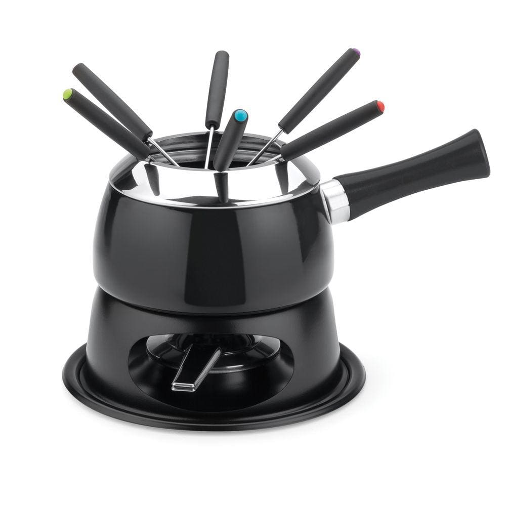Conjunto Fondue Esmaltado Preto 6 pessoas Forma Doce Salgado