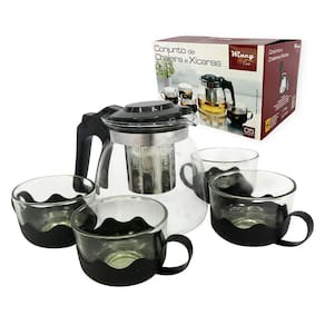Chaleira Bule com Infusor 1L e 4 Xícaras Em Vidro