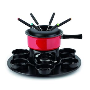 Aparelho de Fondue Giratório Vermelho Completo 18 pçs Forma