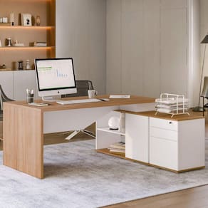 Mesa Diretor em L 3 Gavetas 1 Porta Spring Yescasa Itapuã/Branco