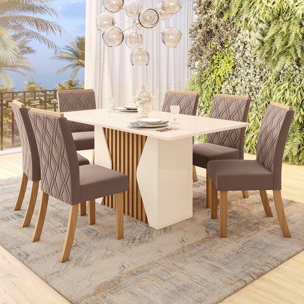 Conjunto Sala de Jantar Mesa Tampo MDF/Vidro com 4 Cadeiras