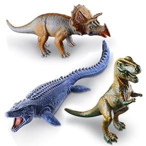 3 Dinossauros Em Vinil Mosassauro Triceratops Rex Brinquedo