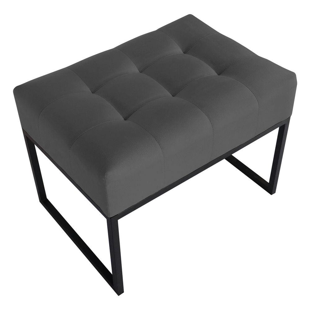 Puff Decorativo Sala de Estar Agnes 60x44cm com Base de Ferro Suede Cinza Escuro - Desk Design
